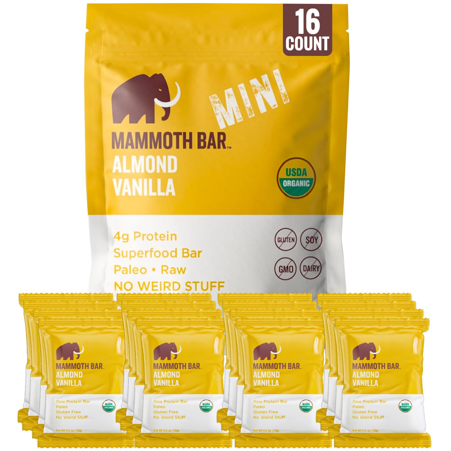 Mammoth Bar Mini - Variety Pack of our Mini Organic Protein Bars – Made with Premium Nuts & Egg White Protein • Organic • Paleo • Gluten Free • GMO Free • Raw - 16 Mini Bars