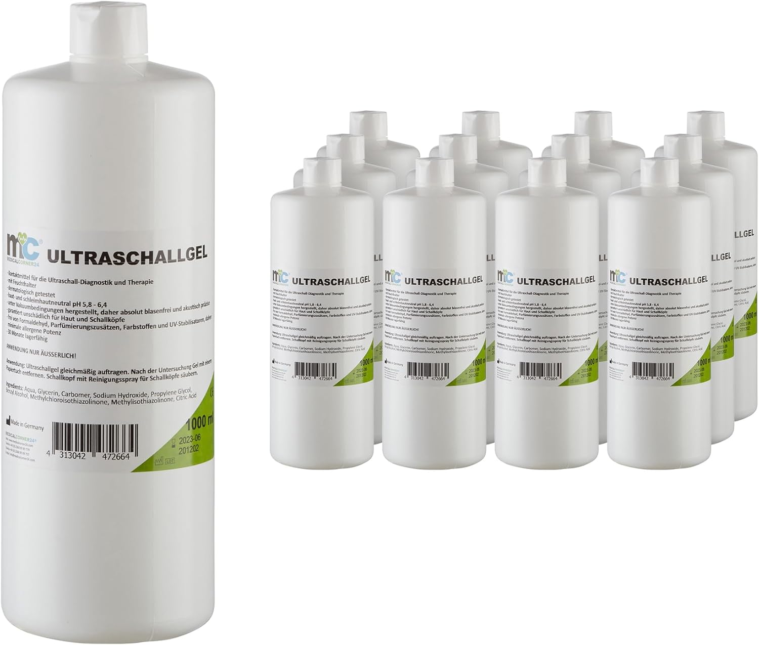 Medicalcorner24 Ultraschallgel, Sonographiegel, Kontaktgel, Leitgel, Gel, 12 x 1 Liter Flasche, 12 x 1.000 ml
