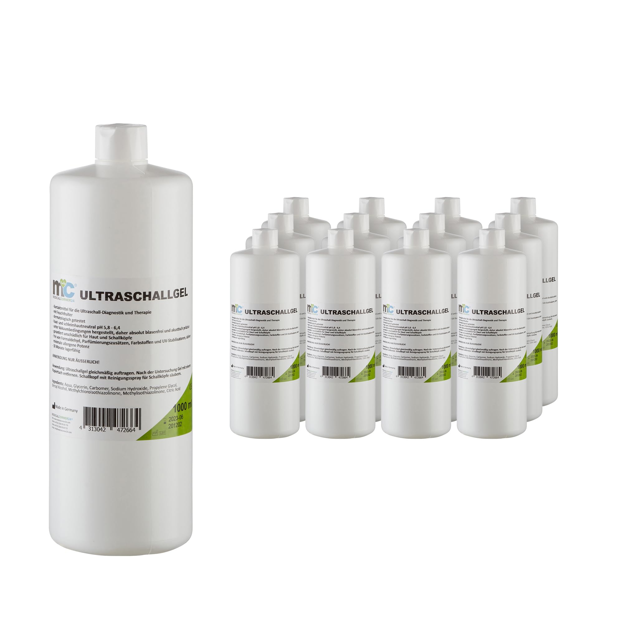 Medicalcorner24 Ultraschallgel, Sonographiegel, Kontaktgel, Leitgel, Gel, 12 x 1 Liter Flasche, 12 x 1.000 ml