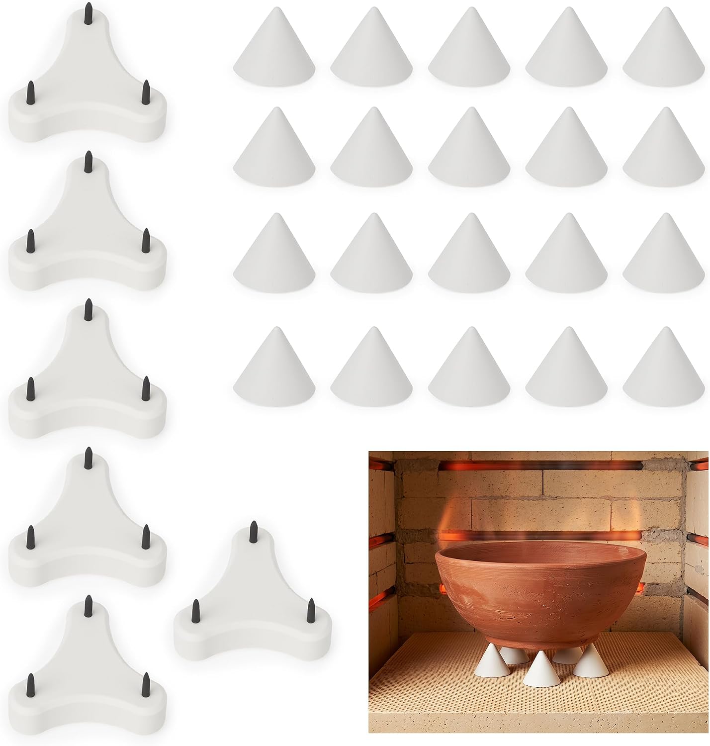 12 Pack 1 Inch Kiln Stilts Pottery 3-Point Ceramic Stilts with Metal Tips Tripod Kiln Stilt Tools for Pottery and Ceramics Firing