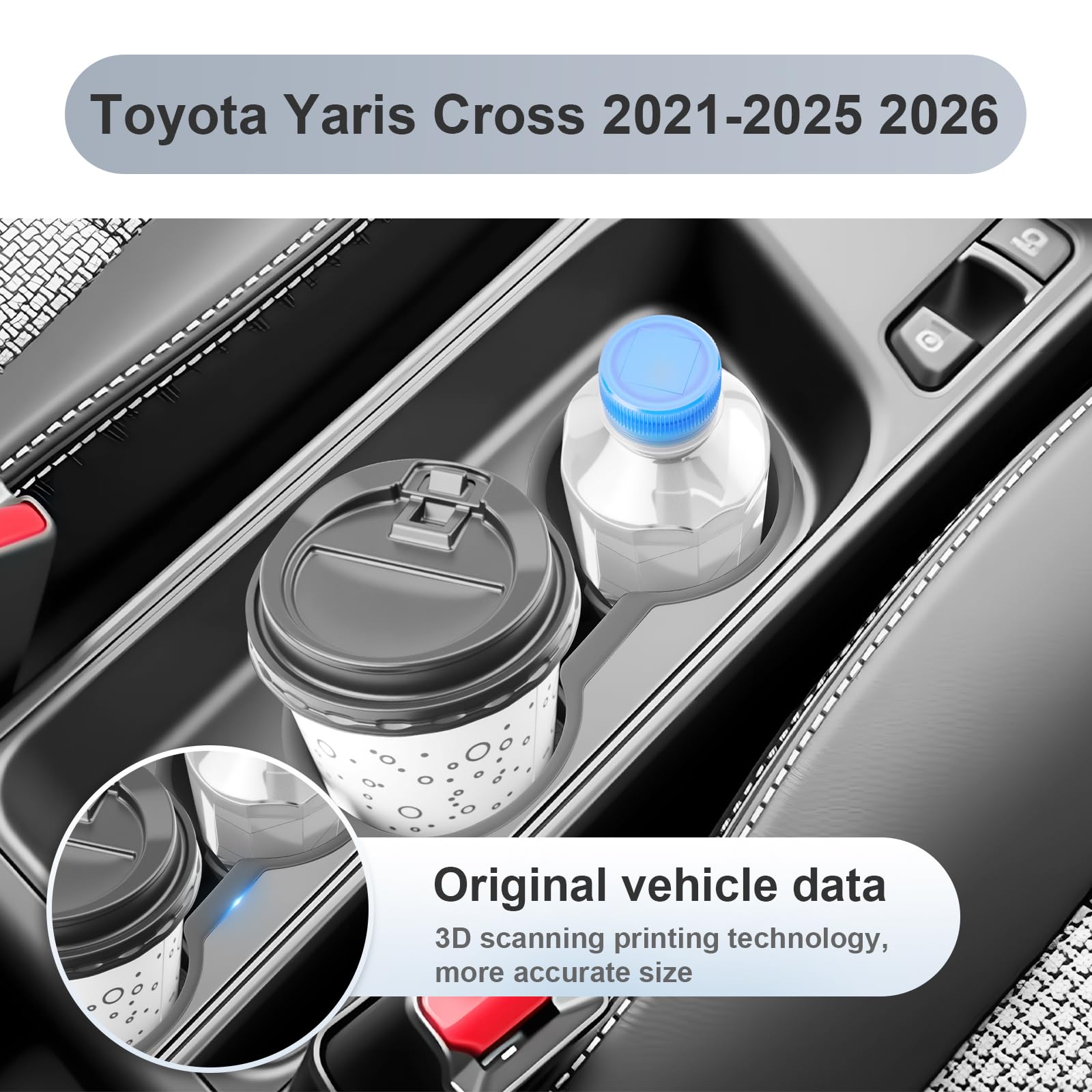 SKTU Console centrale porte-gobelets Compatible avec Toyota Yaris Cross 2021-2025 2026, tapis porte-gobelets Auto Cup Holder pour Yaris Cross 2025 Accessoires (TPE)