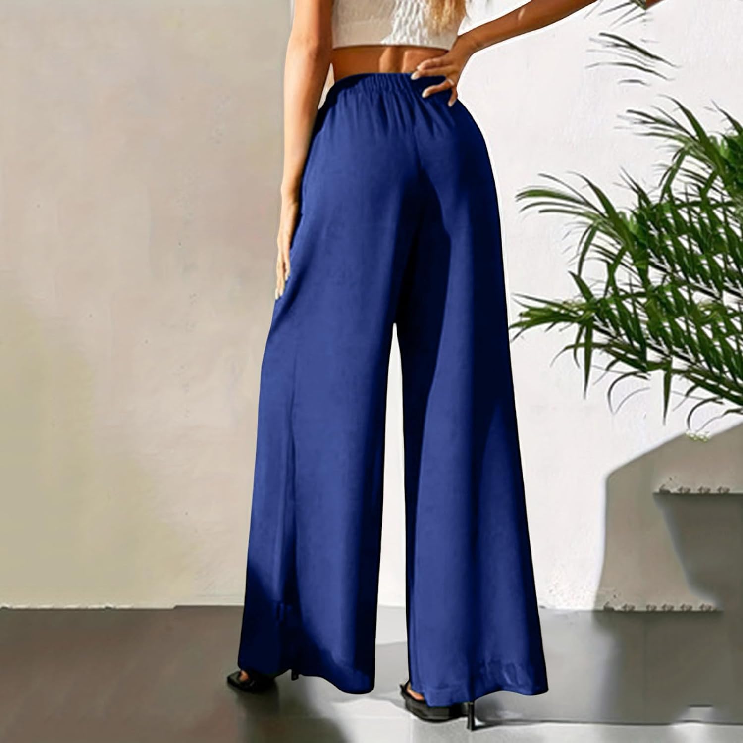 Womens Summer Wide Leg Casual Pants Palazzo High Waist Lounge Pants Trendy Loose Fit Travel Vacation Outfits