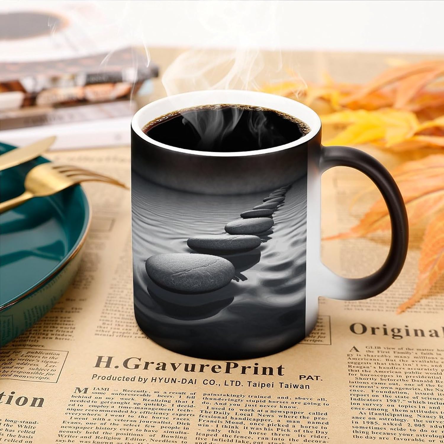 Color Changing Mug Grey Zen Stones Picture Printed Ceramic Coffee Mug Heat Changing Sensitive Mug Magic Heat Changing Coffee Mug Novelty Coffee Mugs