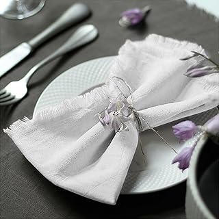Handmade Cloth Napkins 100% Cotton Napkins with Fringe,Delicate Handmade Cloth Napkins for Dinners, Parties, Weddings and More,18 x 18 Inch Set of 4 - White