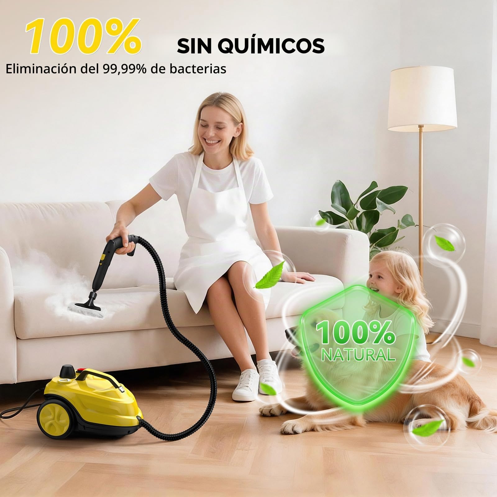 Vaporeta Limpieza Hogar con 24 Accesorios, Vaporeta de Mano Multiusos a Alta Presión de 5 Bar, 2000W, Depósito de Agua de 2L para Coches, Pisos, Cocina, Baño, Lechada, Ventanas