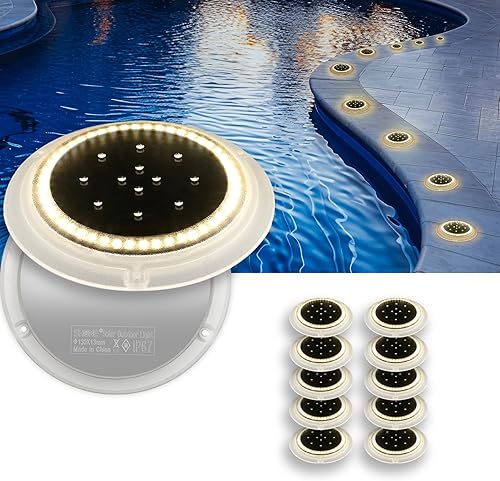 Luces solares para muelle, 48 LED súper brillantes, luz de disco para entrada de coche, impermeable, para exteriores, perfil bajo, antitropiezos y