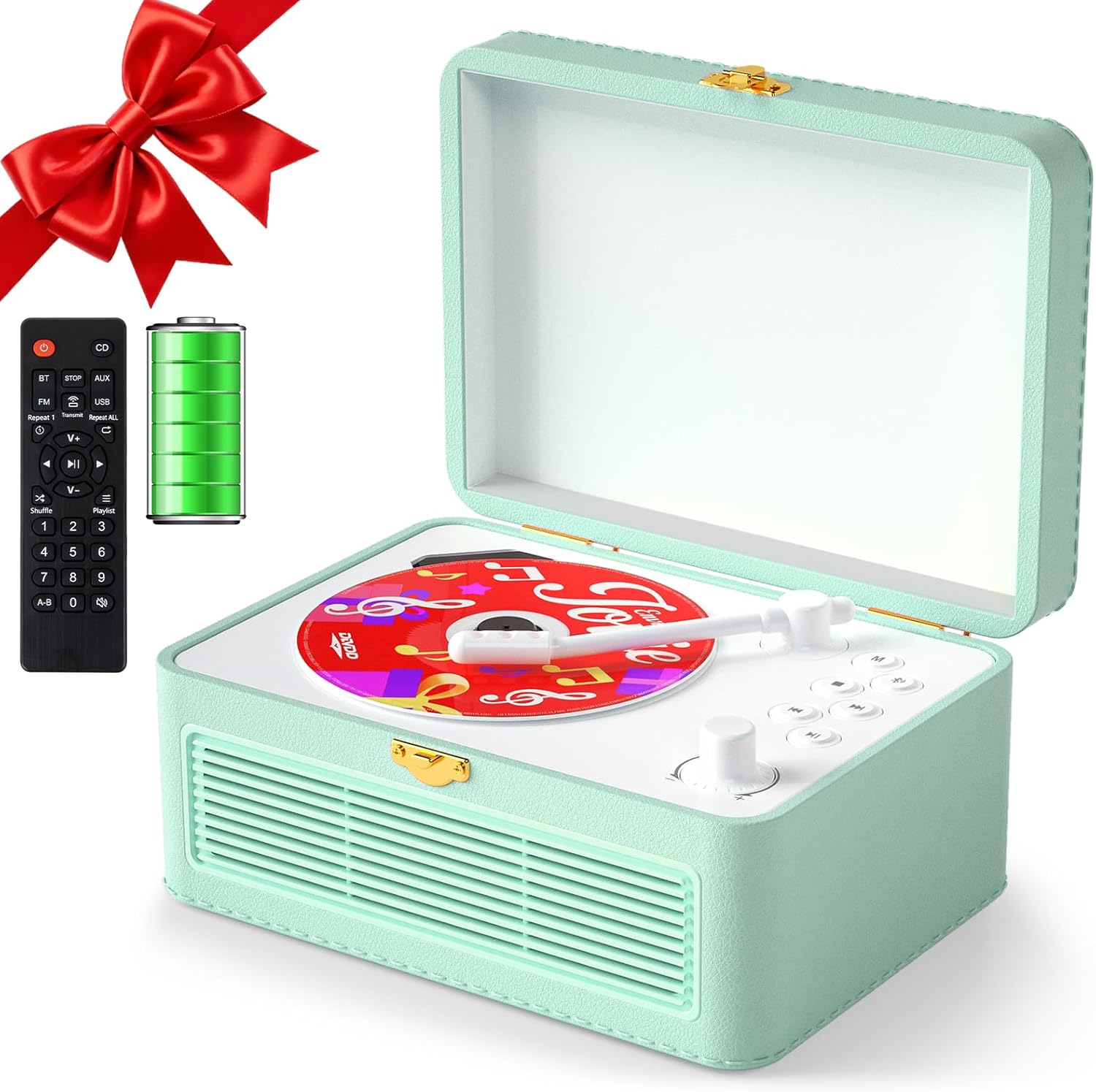 Gueray Portable CD Player with Speakers 3600mAh Rechargeable Bluetooth CD Players for Home Retro Decor, Leather CD Player Gifts for CD Music Lovers,Vintage Gifts for Mens Womens Birthday Christmas