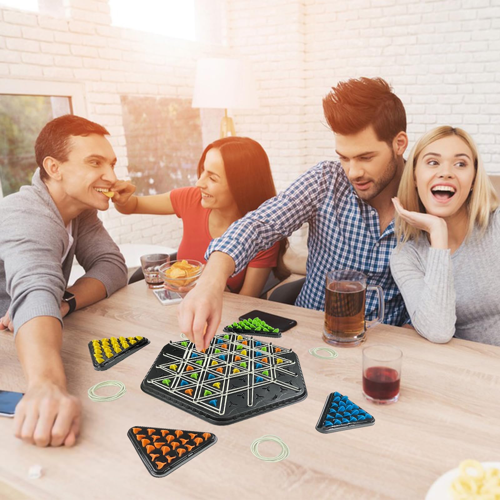 Triggle Gioco Da Tavolo A Triangolo - Scacchi A Catena Con Elastici Per 2-4 Giocatori - Gioco Interattivo Divertente Per Feste E Famiglia