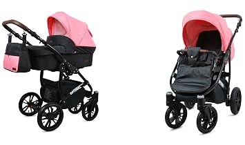BabyLux Optimal 2-in-1 Baby Pushchair Deep and Pushchair with Accessories Adjustable and Foldable Aluminium Construction Waterproof Non-Removable Wheels Black Flex Black Frame