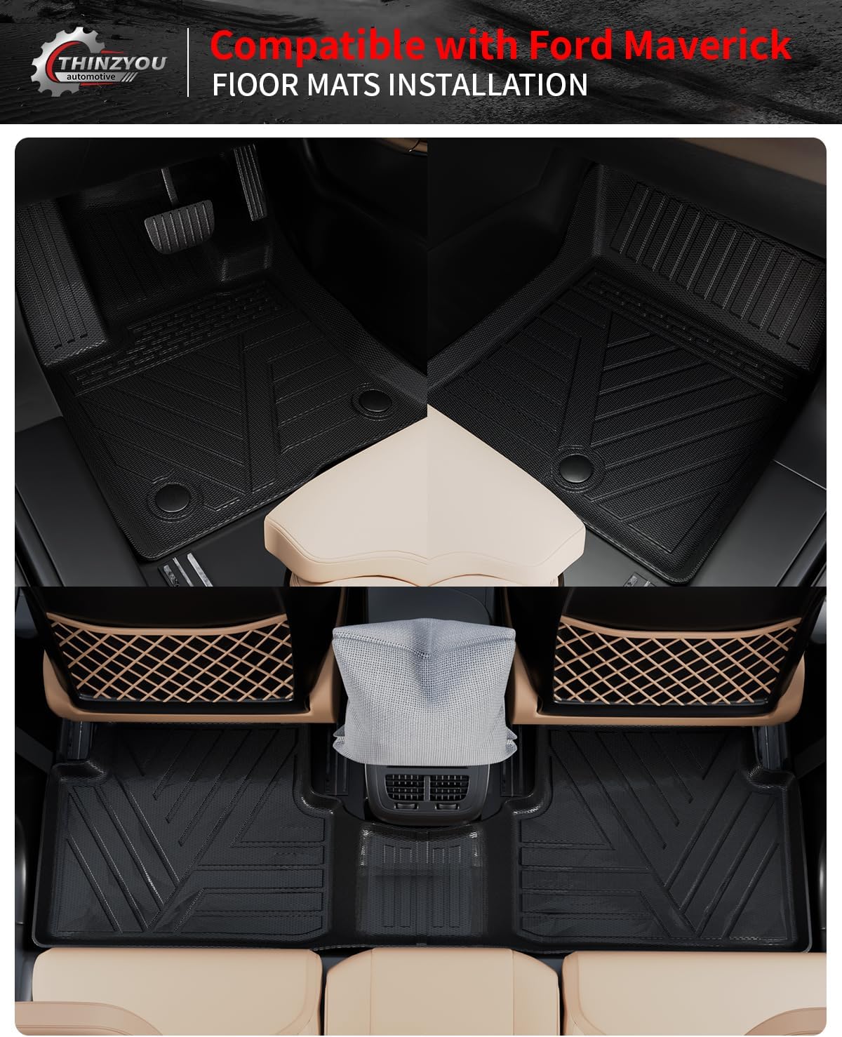Floor Mats Compatible with 2022 2023 2024 2025 Ford Maverick Gasoline Bed Mat TPE All Weather Bed Liner Floor Liner 2024 Maverick Accessories (Gasoline,Truck Bed Mat+Floor Mats)