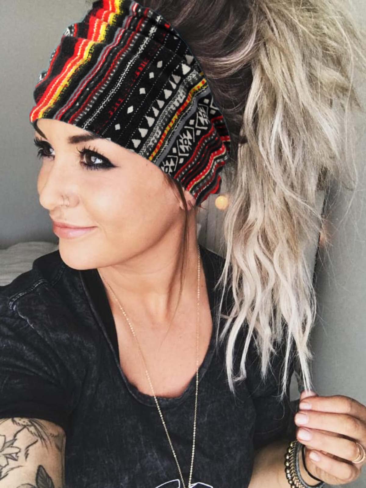 Fascia Capelli Estiva Boho Donna Con Nodo, Accessori Capelli Yoga E Sport, Turbante Chemioterapia Ed Elastico Capelli Donna Modellabile Nero