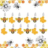 JarThenaAMCS 12Pcs Bee Honeycomb Shower Curtain Hooks Cute Decorative Curtain Hanger Hooks Spring Summer Curtain Rings for Living Room Bedroom Bathroom Decor, 2 Designs