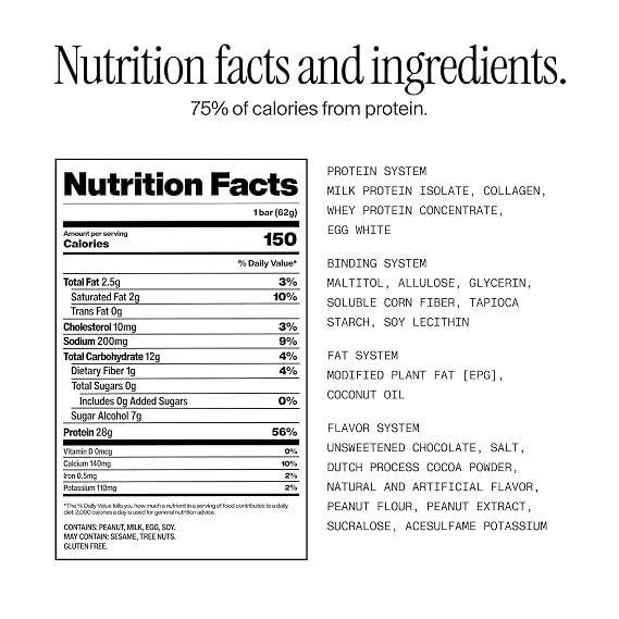 David High Protein Bars - 0g of Sugar, Low Carb, Gluten Free - 28g of Protein, 150 Calories - On-The-Go Snack - Peanut Butter Chocolate Chunk Flavor, Pack of 12