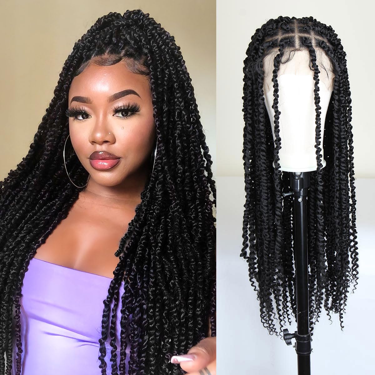Braided wigs passion twists wig Dreadlock Wig Headband: Black Short Passion Twist Braided  main image 3