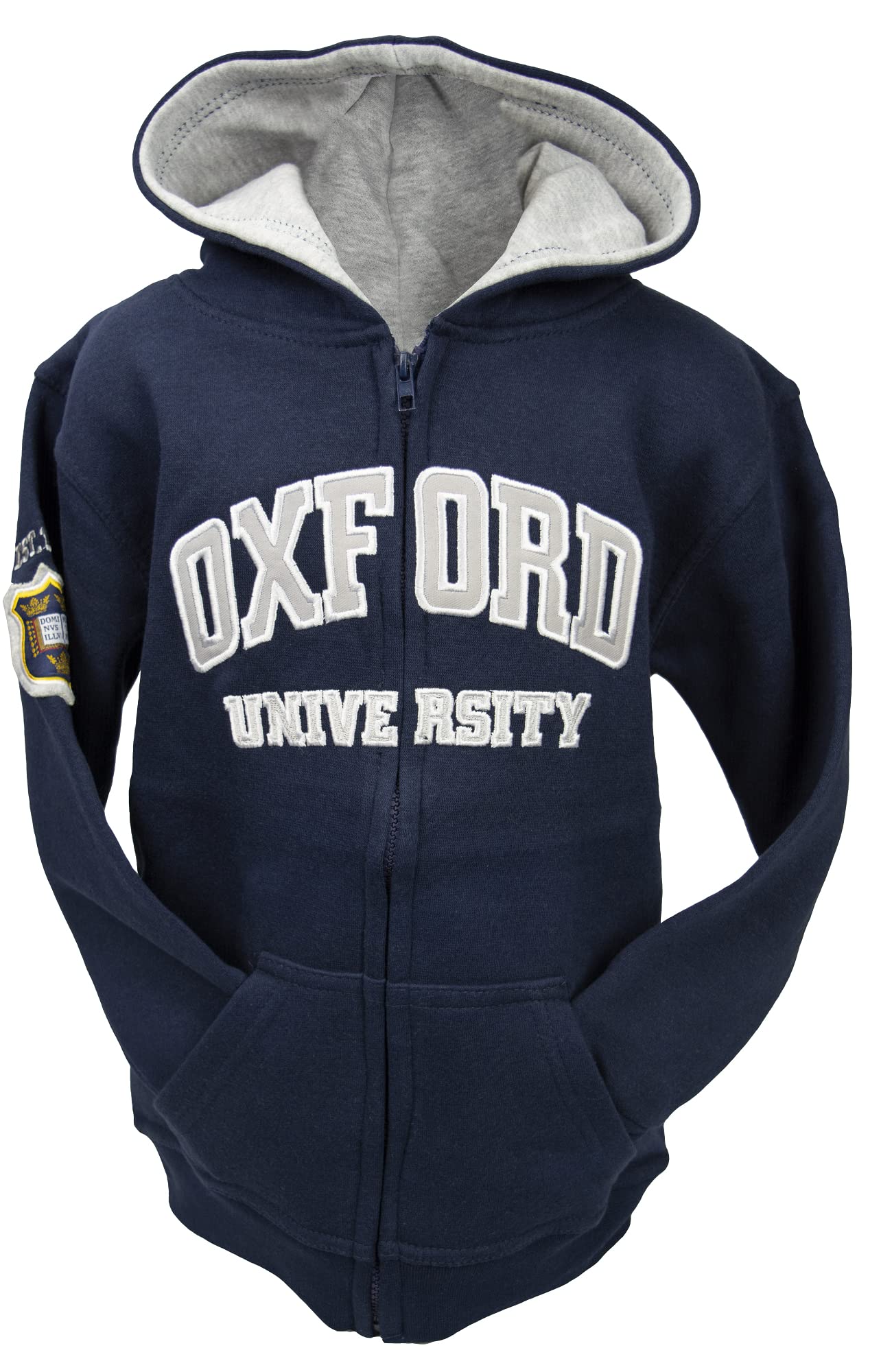 Oxford University OU129 - Sudadera con capucha y cremallera para niños, color azul marino