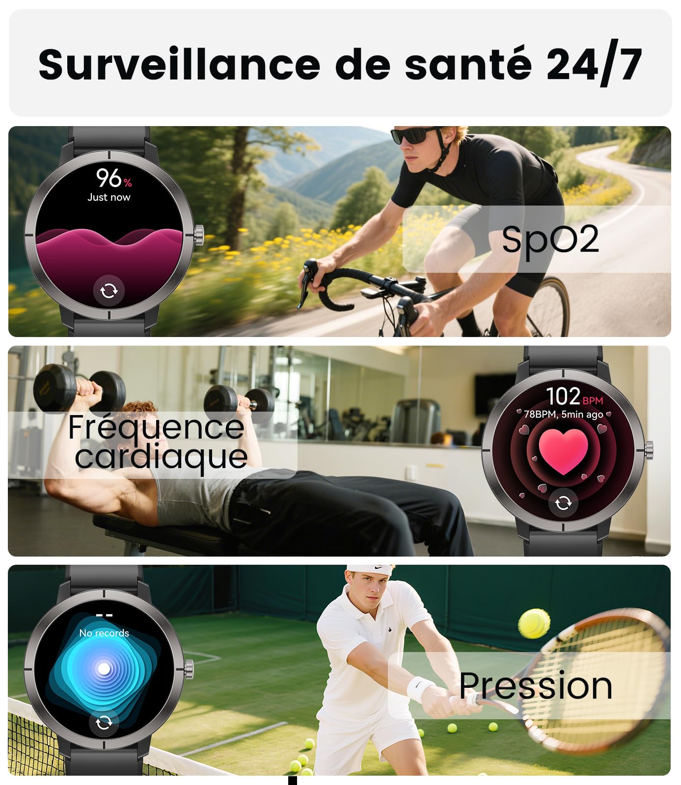 Montre Connectée Homme Femme avec GPS,10 Jours Batterie,1,35'' Amoled Écran/Aluminium Boîtier/5ATM,170+ Modes Sportifs,Fitness Tracker avec Fréquence Cardiaque,Suivi de Sommeil,pour iOS Android,Noir