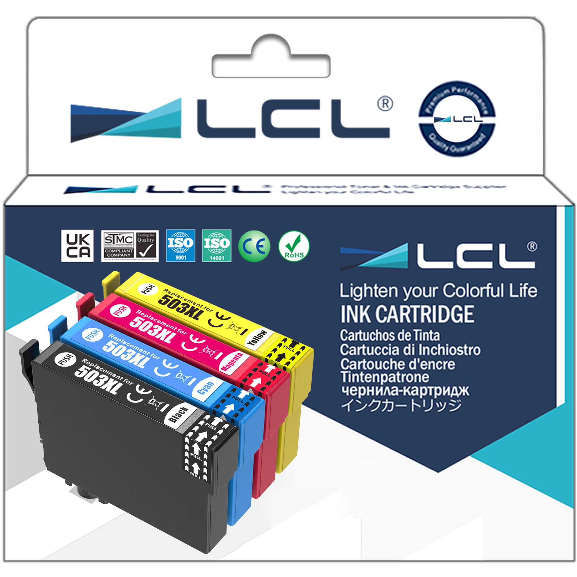 LCL 503 XL 503XL High Yield Ink Cartridge Replacement for Epson 503XL Replacement for Epson Expression Home XP-5200 XP-5205 XP5200 Workforce WF-2960 WF-2965 WF-2960DWF WF-2965DWF (4 Pack KCMY)