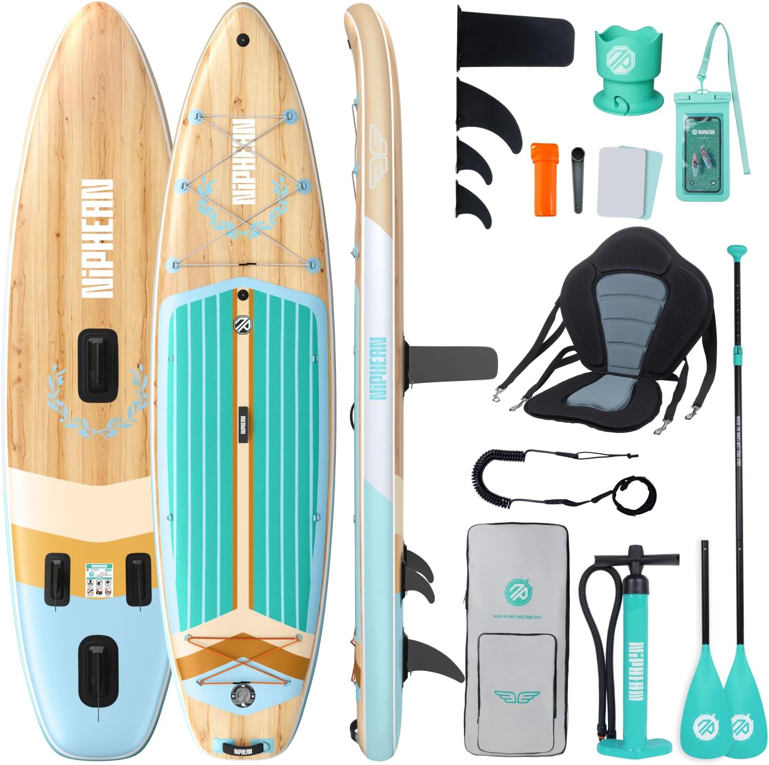 Niphean (Extra Large) Inflatable Paddle Board, SUP for 2+1 People/Family | 500lbs Capacity Paddle Boards for Adults with Complete SUP Accessories, StabilTrac Fin Non-Slip Paddleboard, Gift Ideas