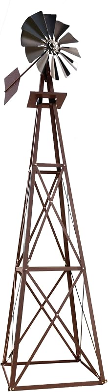 Outdoor Water Solutions Molino de viento grande de bronce para patio trasero – Torre de 4 patas duradera y resistente a la intemperie de 11 pies 6 pulgadas – Acabado con recubrimiento en polvo – Decoración ornamental para césped y jardín