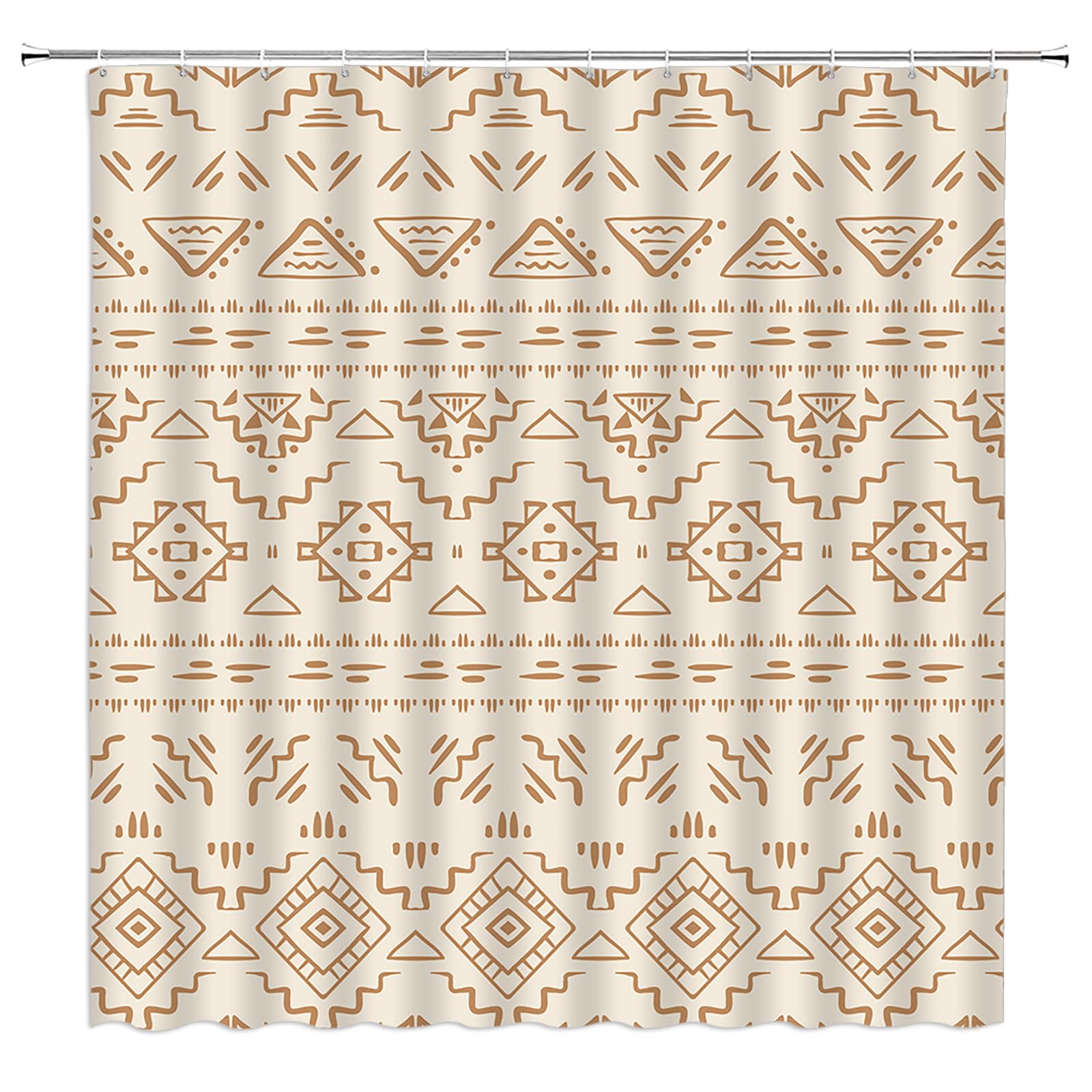ABONAN Boho Geometric Shower Curtain Beige Brown Modern Farmhouse Tribal Retro Western Aztec Abstract Mid Century Art Fabric Bathroom Curtains Decor