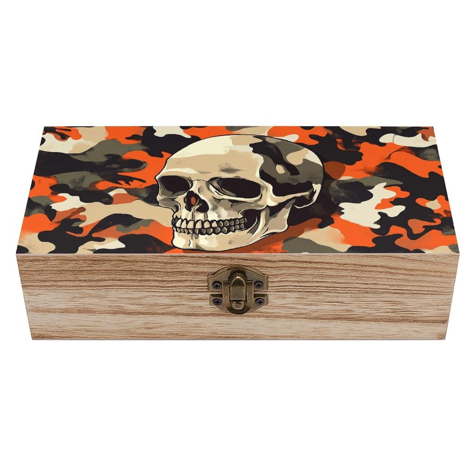 Ahdyr As Pic Army Camouflage Pattern With Skull Wooden Storage Box With Hinged Lid And Front Clasp Large Keepsake Box