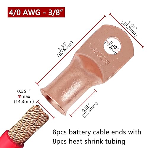 Miniatura 131 de TKDMR 6 terminales de batería de 4 AWG-3/8, terminales de alambre resistentes, terminales de anillo, extremos de cable de batería, terminales