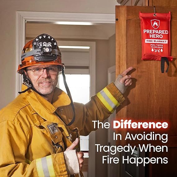 Prepared Hero 4x4 Fire Blanket & Spray Bundle - 40' x 40' Emergency Blanket for Home, Car & Kitchen