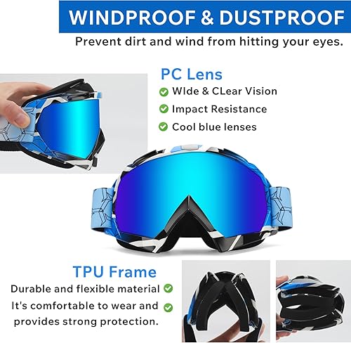 Miniatura 9 de Gafas profesionales de motocross para hombres y mujeres, gafas de motocross ATV resistentes al viento, gafas de visión amplia, gafas de carreras