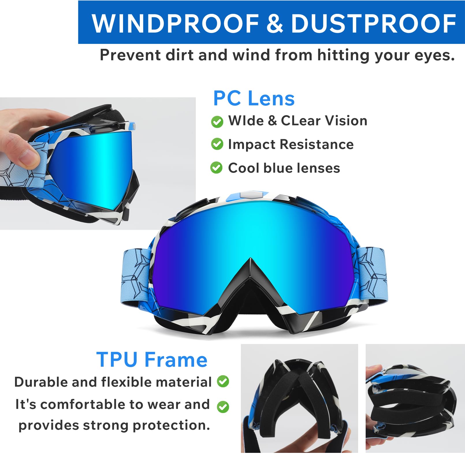 Gogle motocrossowe przeciwmgielne UV ATV jazda terenowa motocross