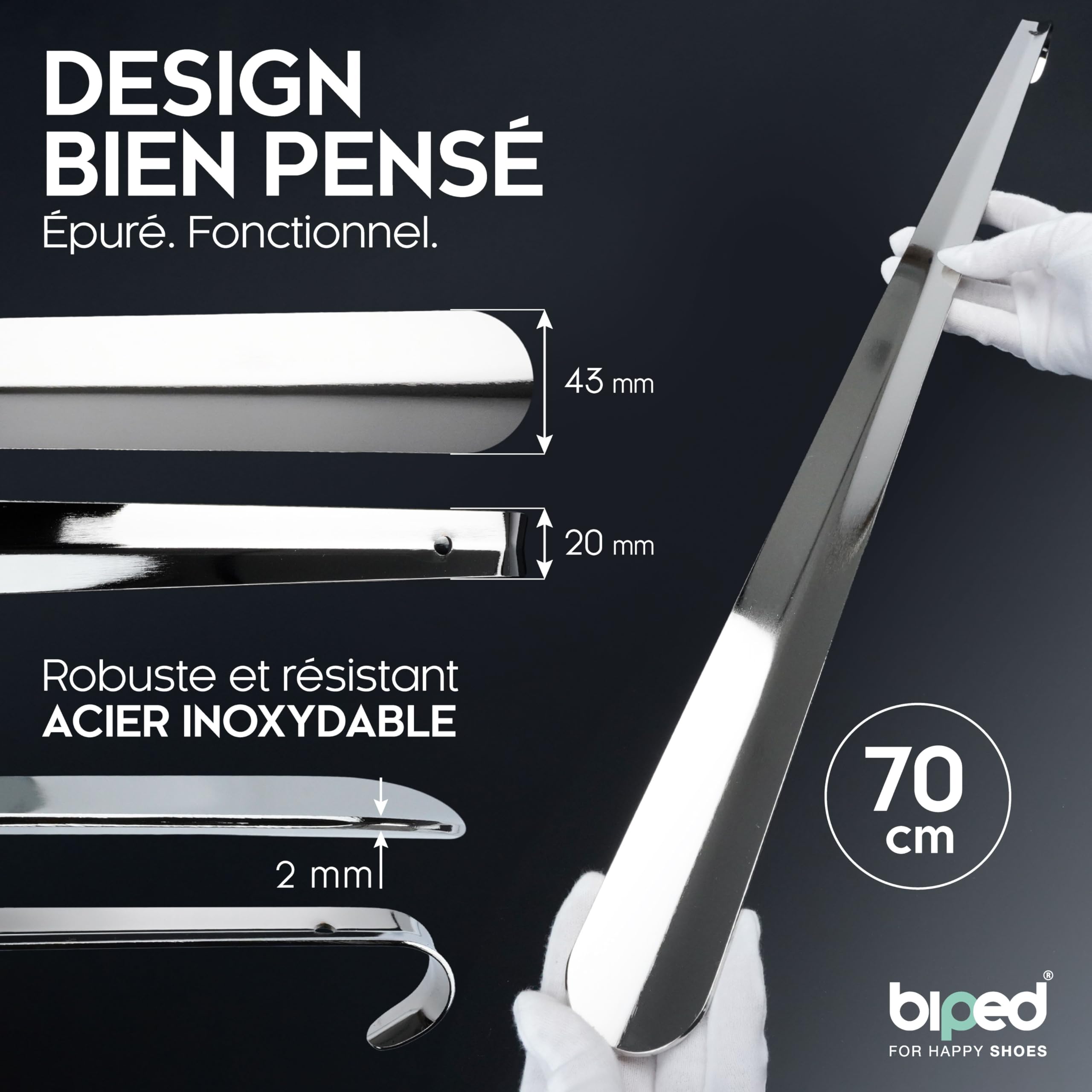 biped chausse-pied en métal long 70 cm – cuillère à chaussure en acier inoxydable avec crochet de suspension – chausse-pied robuste et élégant en métal de qualité supérieure z2792(2 unité)