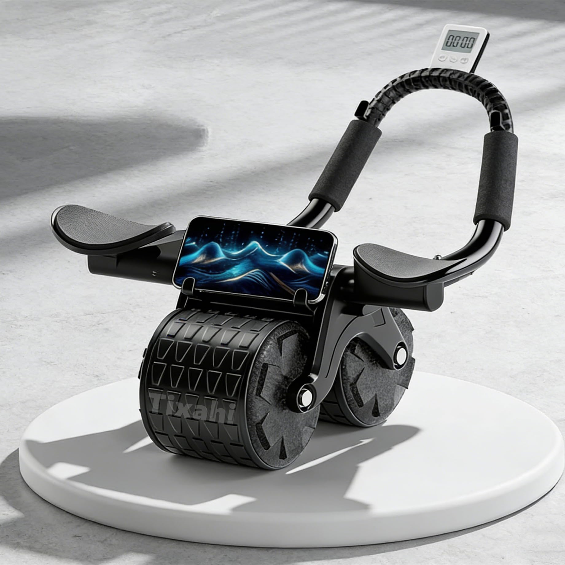 Ab Roller Wheel with Timer & Knee Mat, Home Workout Auto Rebound Abdominal Wheel with Elbow Support - Core Workout Equipment for Strengthening Abs, Home Gym Exercise for Women & Men