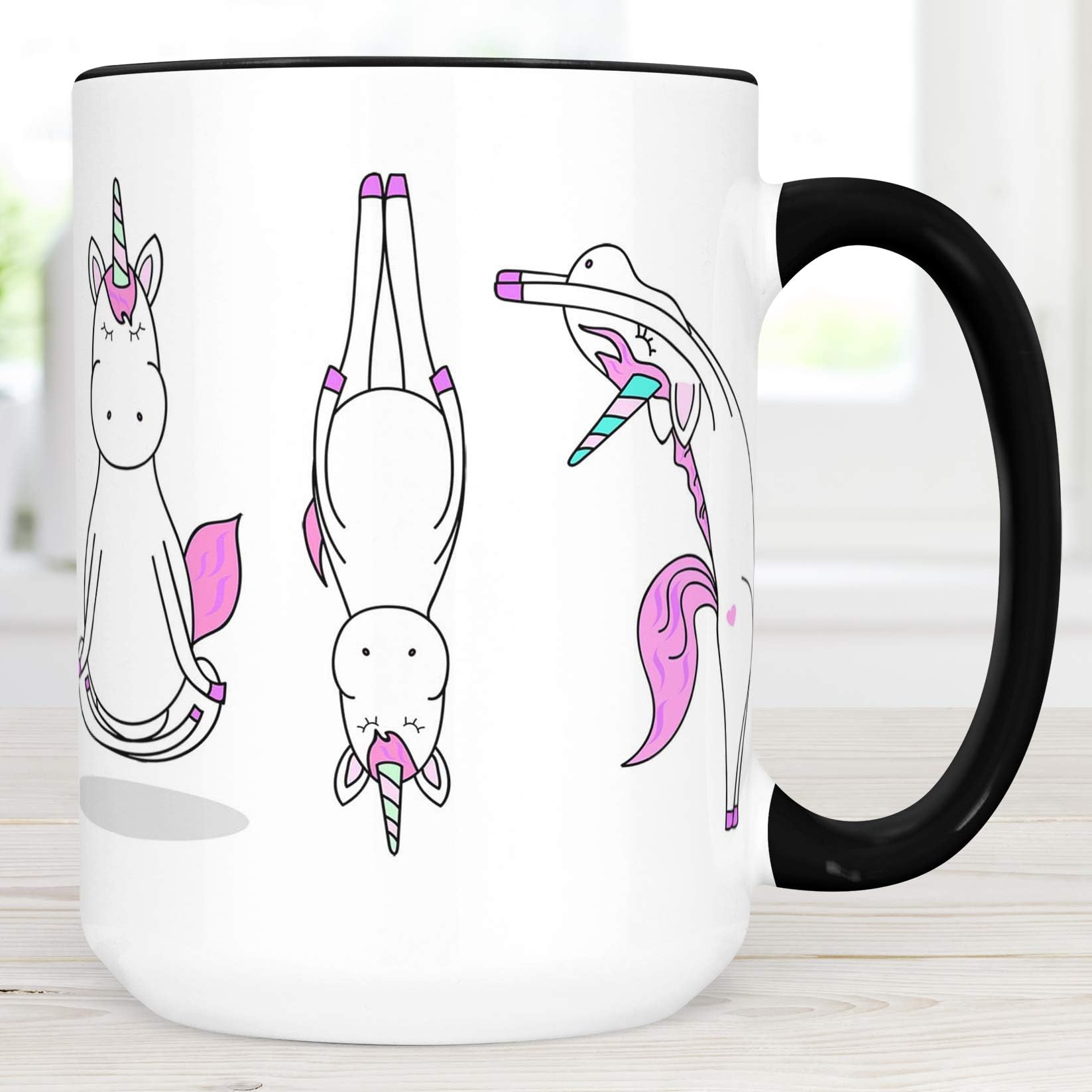 Unicorns Doing Yoga Poses Coffee Mug Microwave and Dishwasher Safe Ceramic Sublimation Cup