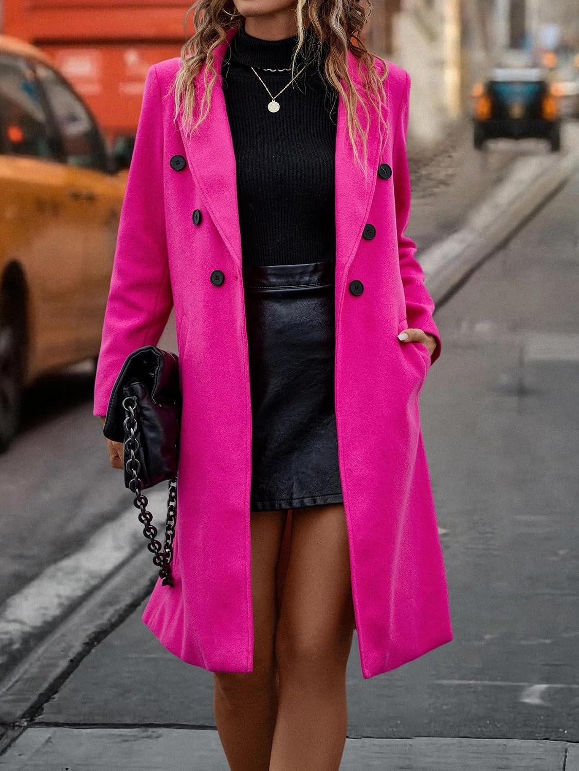 Women's Trench Coat Elegant Lapel Neck Double Breasted OverCoat Long Sleeve Classic Overcoat