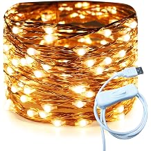RUICHEN 20 Ft 120 LED USB Fairy String Lights with On/Off Switch, Waterproof Copper Wire Lights for Bedroom Wall Ceiling Wreath Crafts Christmas Wedding Party, Warm White