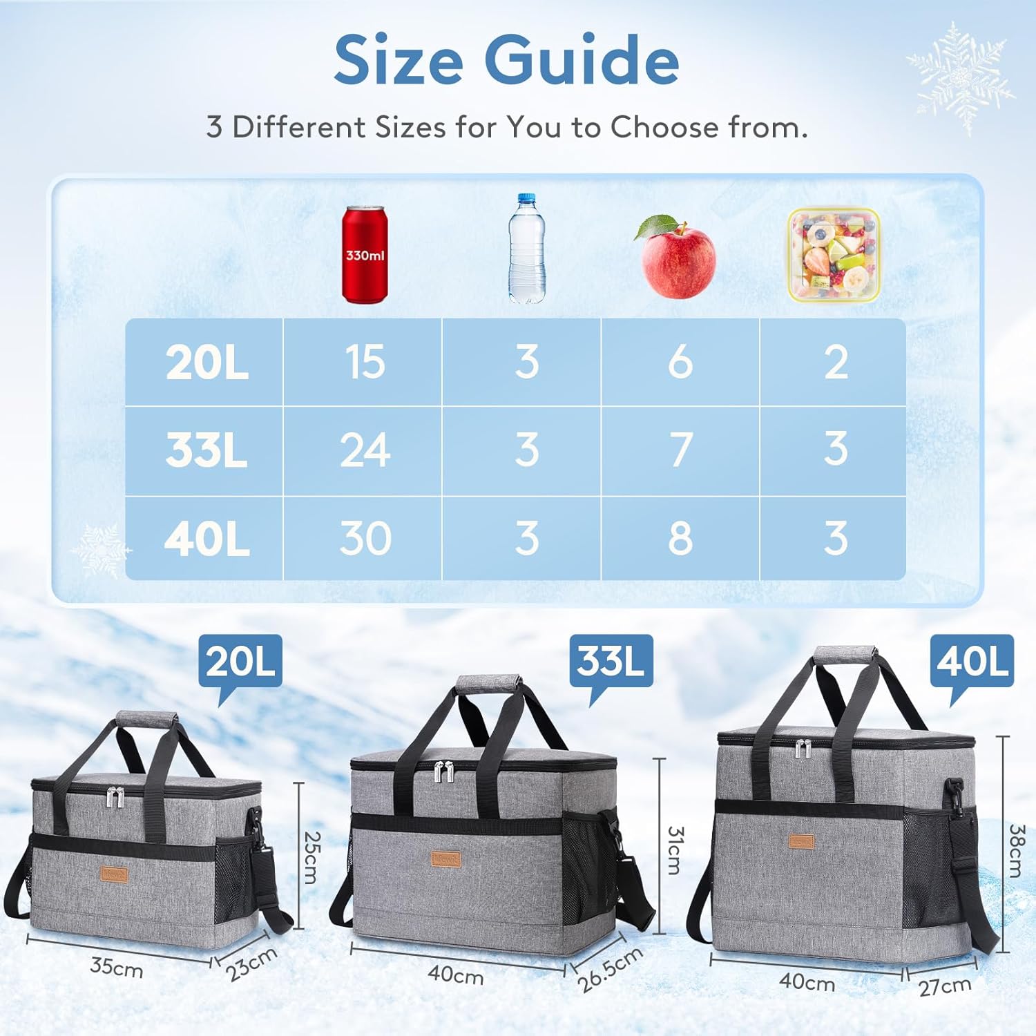 Lifewit Cooler Bag 30/50/60 Cans Collapsible and Insulated Large Lunch Bag Leakproof Soft Cooler Portable Tote for Camping/BBQ/Family Outdoor Activities - Image 2