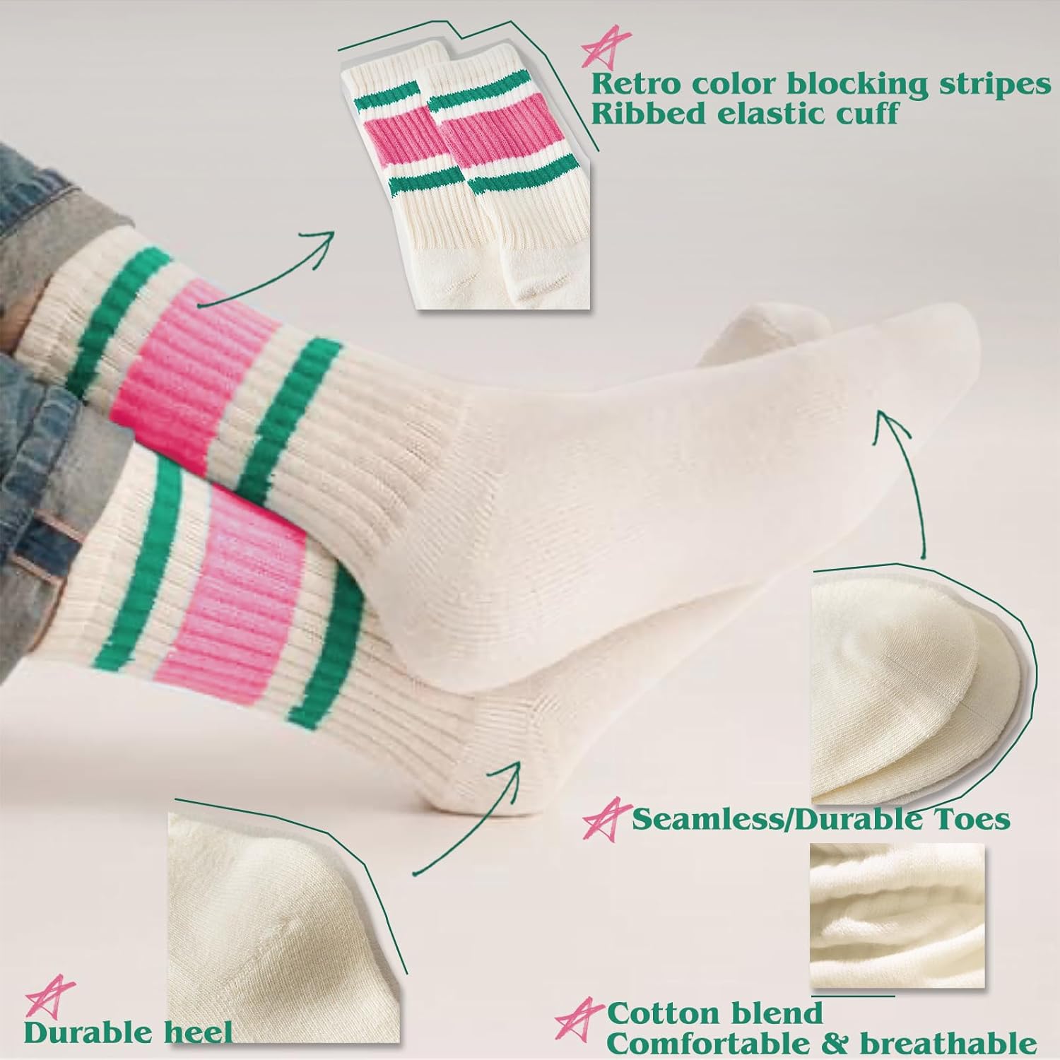 Fun Novelty Retro Striped Crew Socks For Women Sporty Calf Casual Cotton Tube Socks Women - Image 7