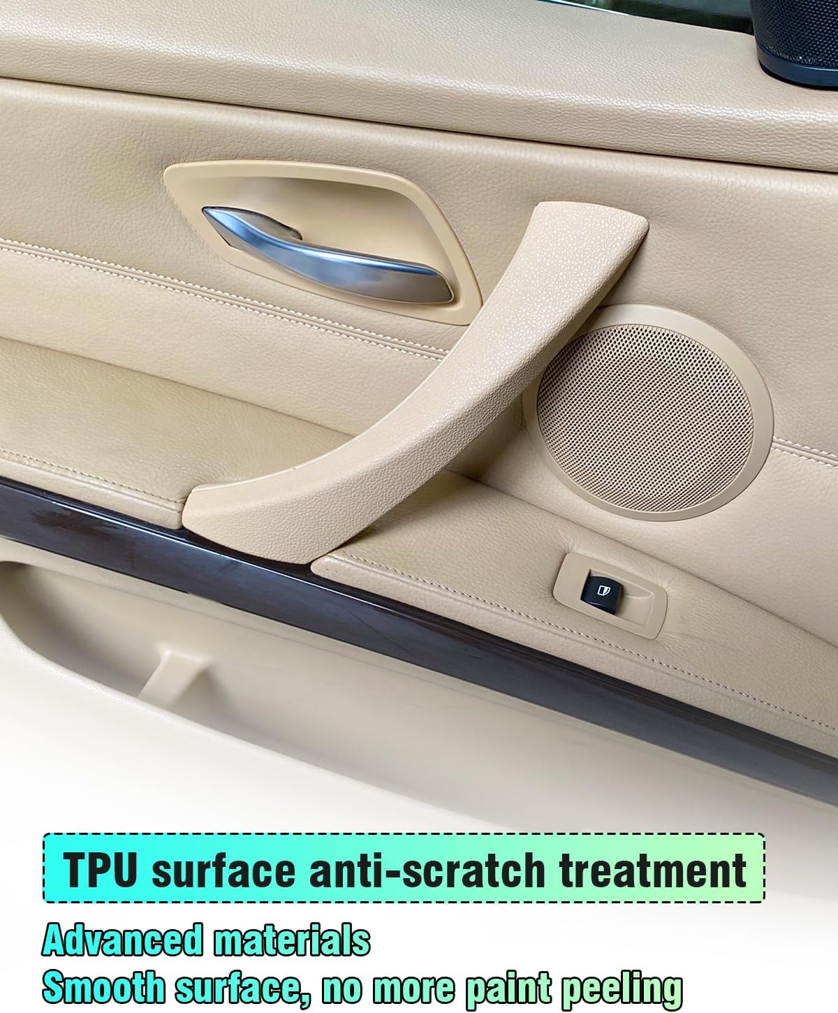 E90 Left Side Door Pull Replacement, for BMW 3 Series E93 E91 Door Handle Replacement Kit, Outer Cover+Left Passenger Side Door Clasp Handle, for 316 318 320 325 330 335 etc (2005-2012)- Beige