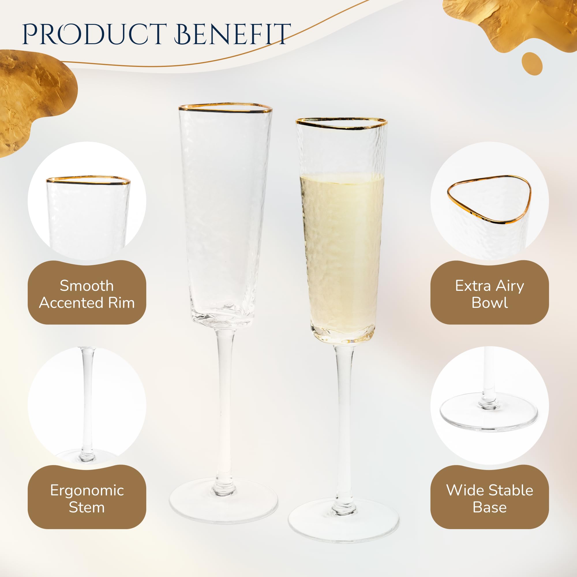 Champagne Glasses Set - 4 Elegant Flutes -4 Champagne Glasses Set - 4 Elegant Flutes -4