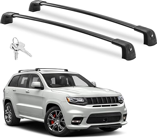 Richeer Barras transversales de techo con cerradura de 260 libras para Grand Cherokee AltitudeSRTTrackhawk 2011-2022 con molduras negras de techo,