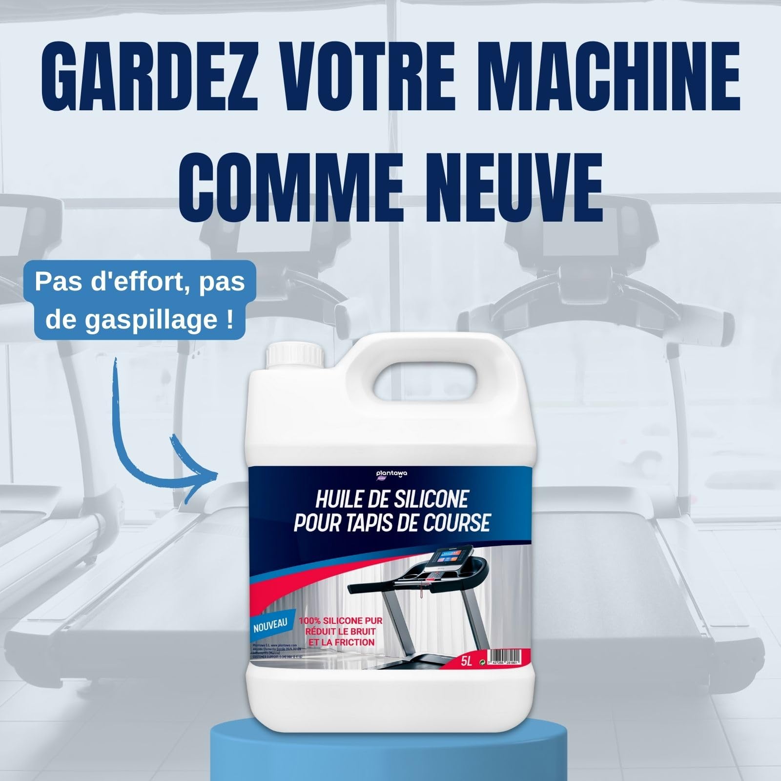 Plantawa Huile de Silicone pour Tapis de Marche 5L | Réduit le bruit et la friction et Maximise la performance. 100% Pure Lubrifiant Silicone. Préserve la durabilité du tapis de course.