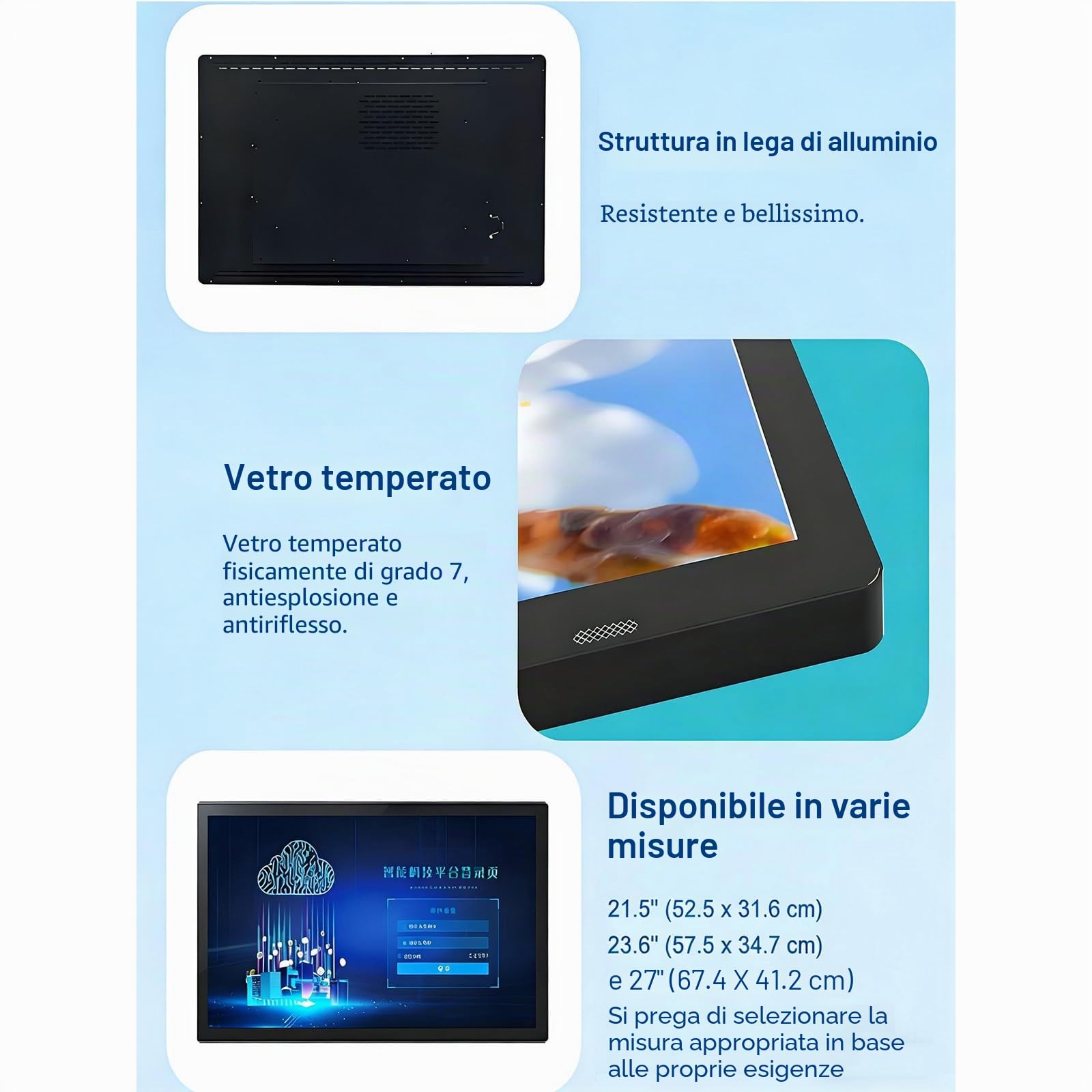 Schermo Pubblicitario,Digital Signage Monitor Pubblicitario per Negozi,Display per Poster Video Immagini,Verticale/Orizzontale,Monitor Display LCD,HD 1080,HDMI USB,Vetro Protettivo 7H 27"