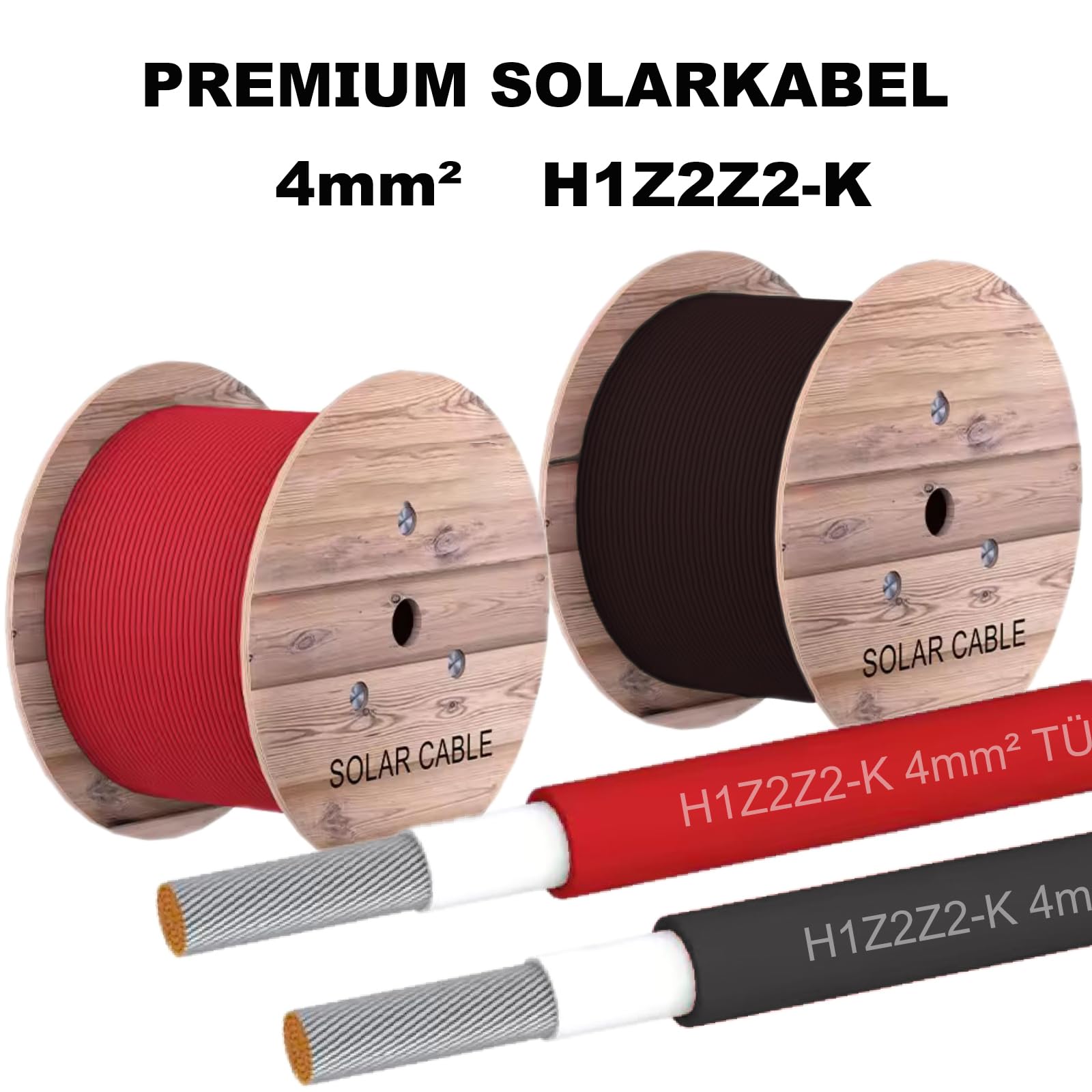 NAUC Solar Verlängerungskabel für Solarpanel - Solarleitung Solarkabel für Solarmodule - Photovoltaik-Kabel - Kabel 4 mm² - 5-100 Meter - TÜV, Farben:Schwarz, Länge Kabel:100 Meter