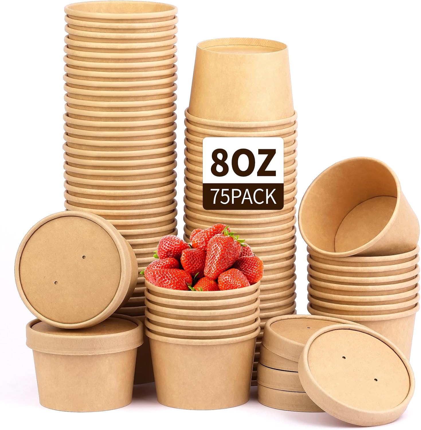 Wuadua Soup Containers with Lids Paper Ice Cream Containers 8oz 75 Pack