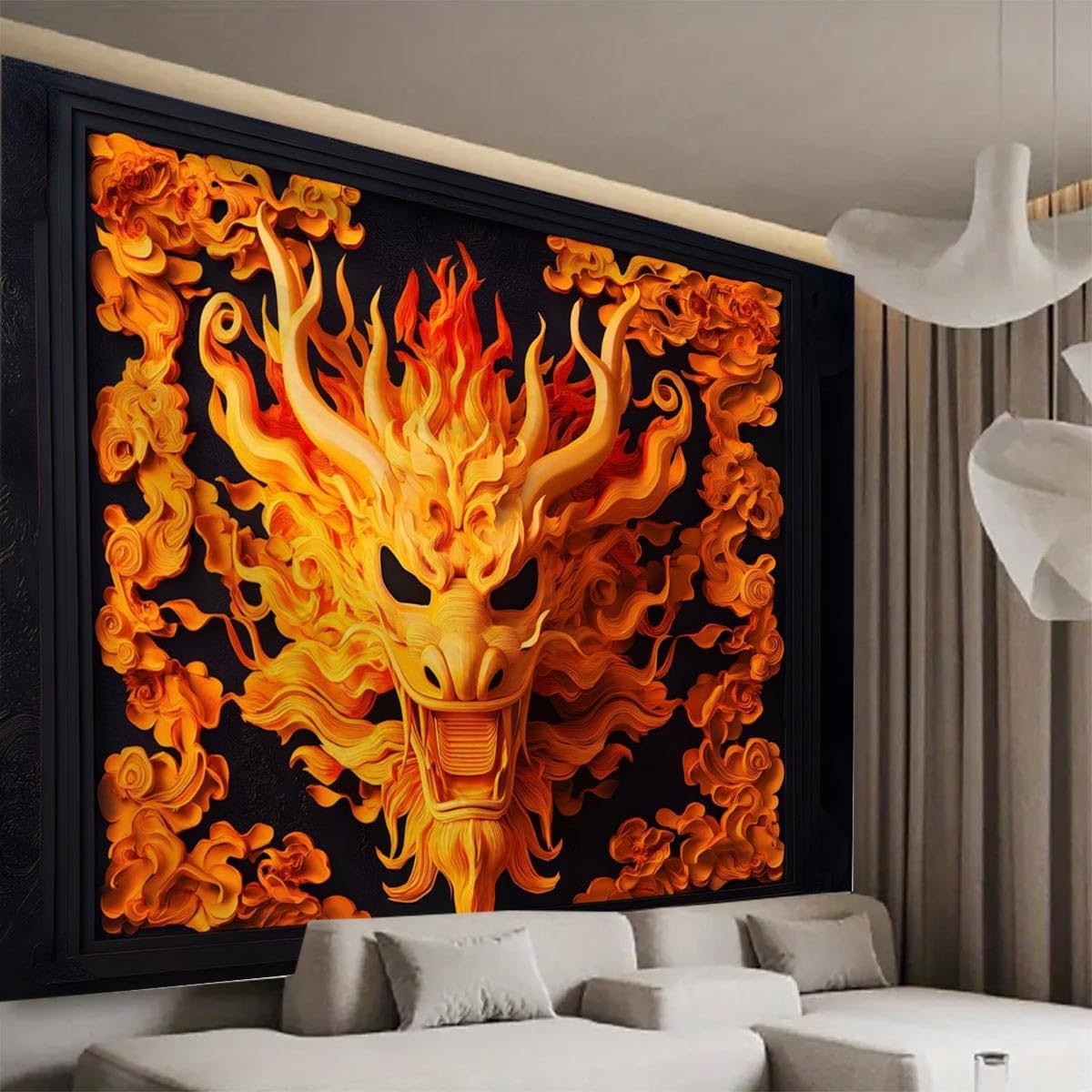 FENDROM Fantasy Medieval Dragon Tapestry,Dragon and Human War Mythology Themed Art banners,Shadow Dragon backdrop Wall Hanging for Bedroom Dorm Living Room