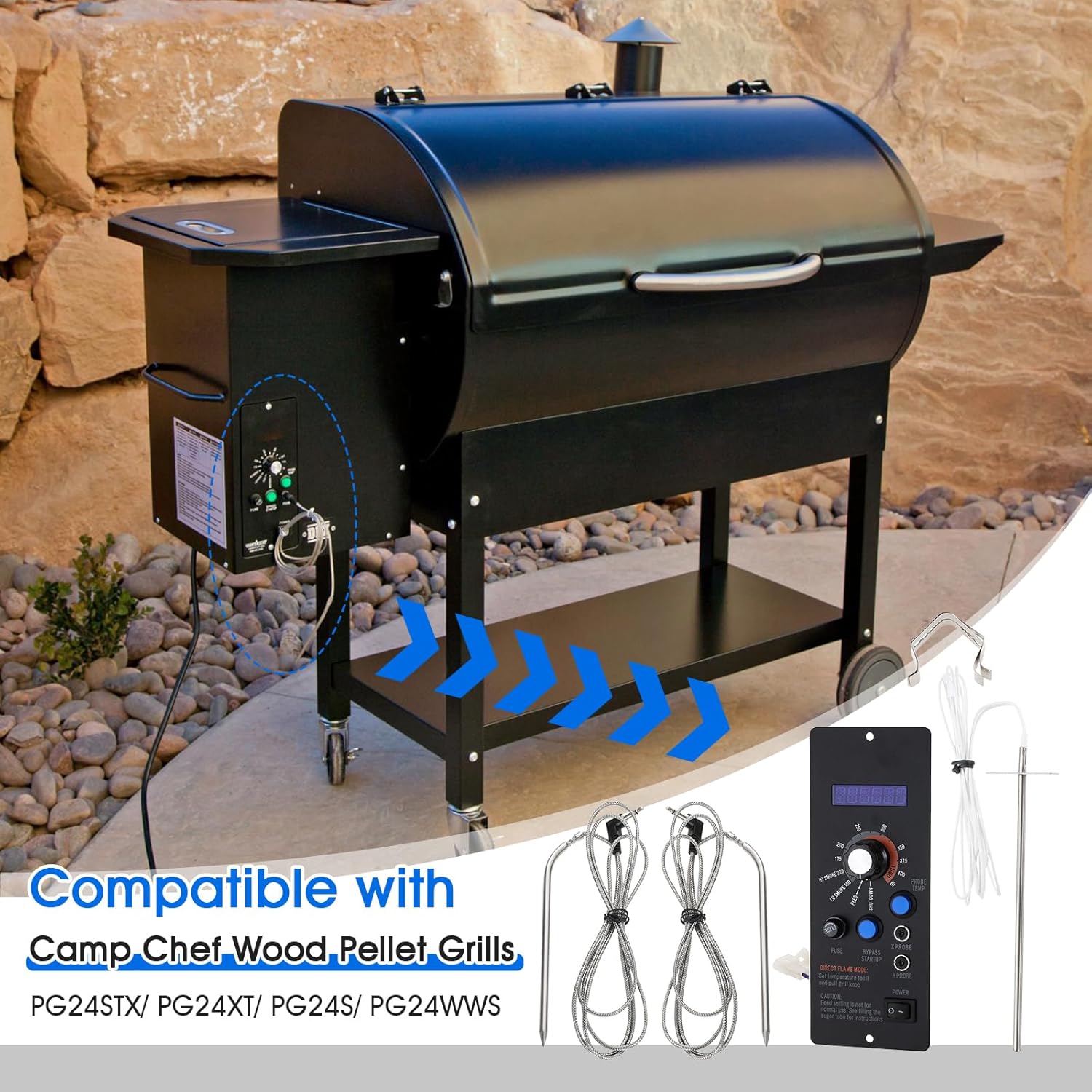 Replacement for Camp Chef Digital Thermostat Controller Kit, Compatible with Camp Chef Wood Pellet Grills PG24STX PG24XT PG24S PG24WWS with Meat Probe, Temperature Sensor Probe