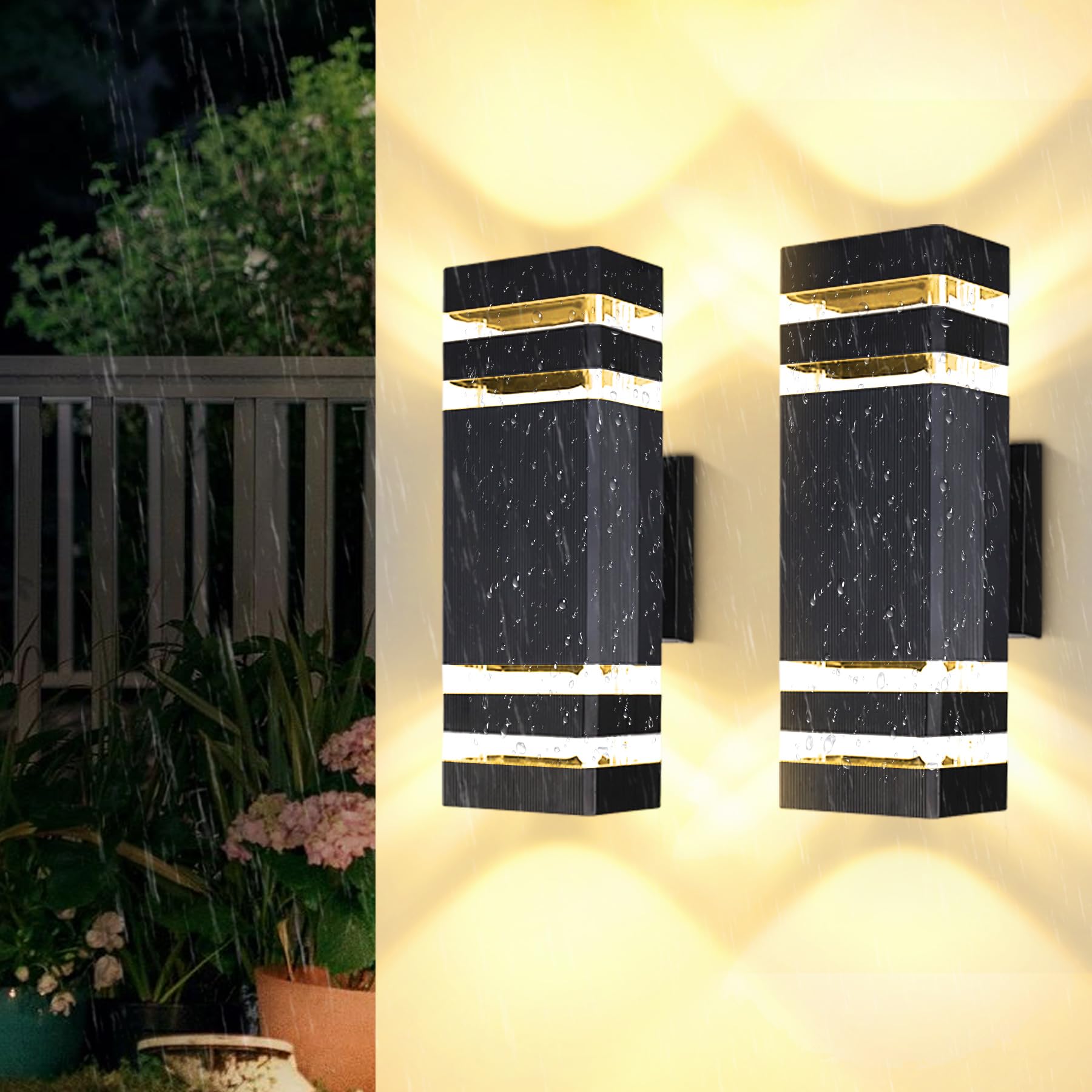 2 Apliques de Pared Exterior LED, Luz 3000K Up Down IP65 | aluminio,Perfecto para iluminación decorativa en terrazas, patios, jardines, entradas, fachadas y garajes