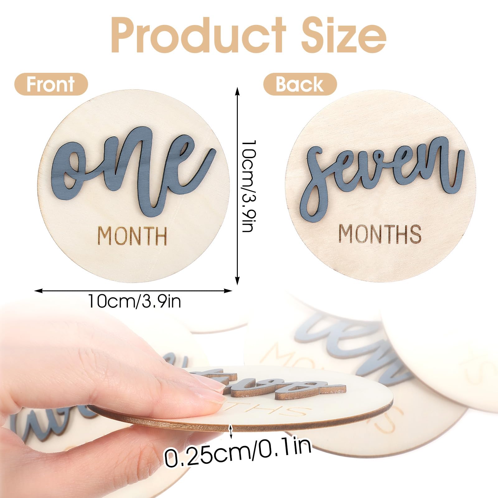 6 PCS Baby Monthly Milestone Cards, Double Sided Wooden 3D Milestone Cards Signs for Photos Announcement Sign 1-12 Months Photography Photo Newborn Keepsake Gift(Blue)
