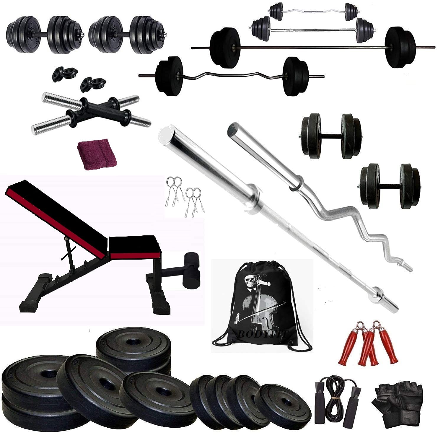 BODYFIT Home Gym Set Table Combo Kit, (20Kg-100Kg) Weight Plates,3 Ft Curl +5 Ft Straight Rod,Dumbbell Rods Pair, Adjustable Multi-Level Gym Bench, Fitness Table, Gym Accessories (30 Kg Set) (B09FFMV11D) Amazon Price History, Amazon Price Tracker