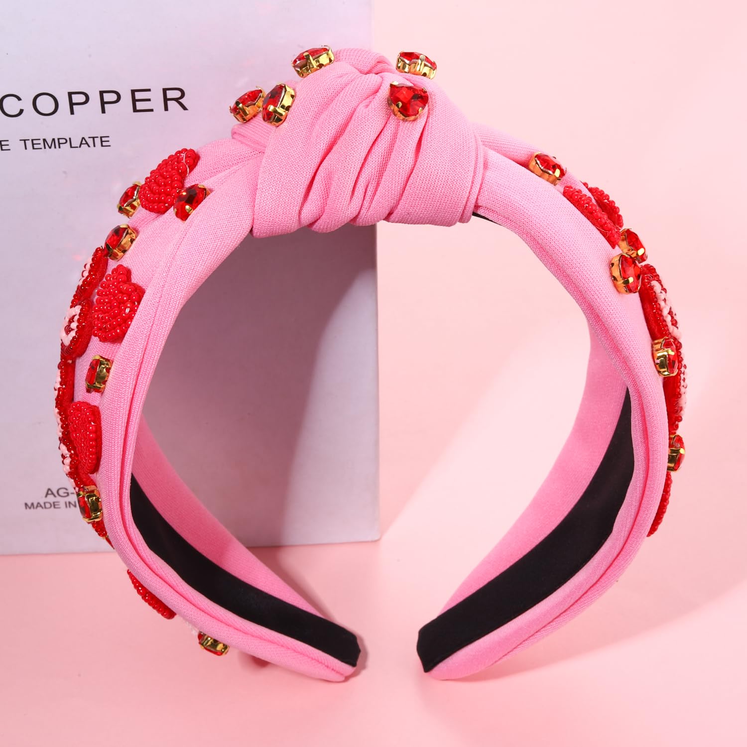 Heart Headband for Women Valentine's Day Knotted Headband Beaded Rhinestone Heart Hairband Crystal Galentines Day Top Knot Head Band Valentine's Day Hair Accessories Holiday Gifts - Image 6