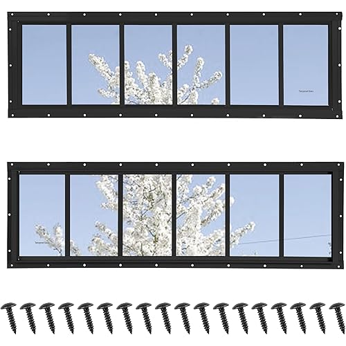 Shed Windows 2 Pack, Transom Windows 10" x 35" with Tempered Glass, Garage Doors Window for Shed, Chicken Coop, Playhouse, Household (Black)